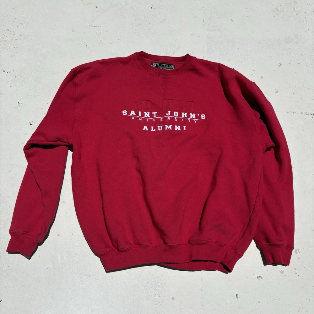 Vintage Y2K St. John's University Alumni Sweatshirt Large Red Crewneck Spots